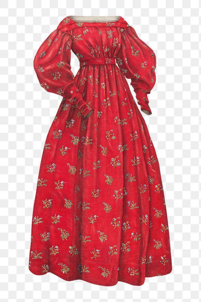 Red Victorian gown png on transparent background, remixed by rawpixel
