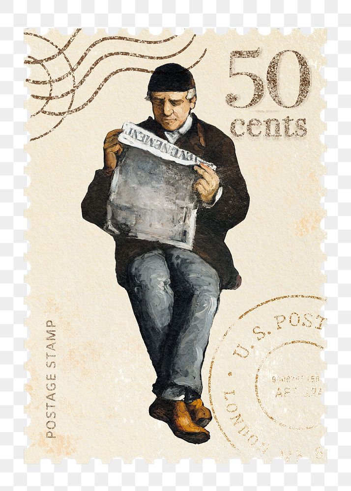 Paul C&eacute;zanne's png postage stamp sticker, The Artist's Father on transparent background, remixed by rawpixel