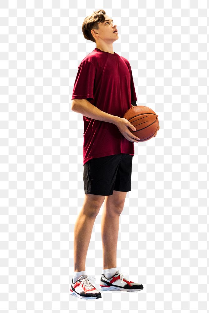 Png teenage boy holding basketball sticker isolated image, transparent background