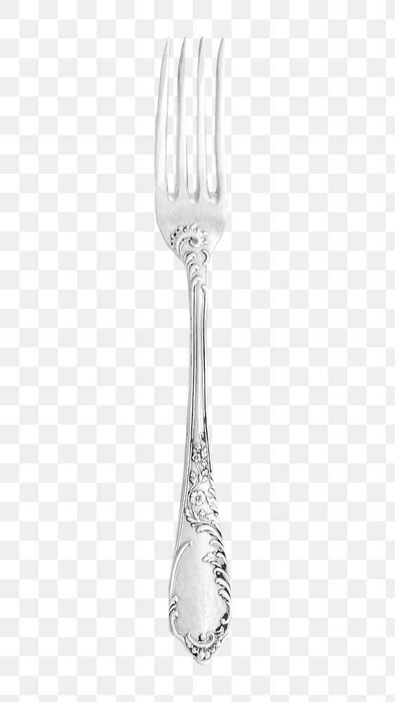 Vintage silver fork png, transparent background