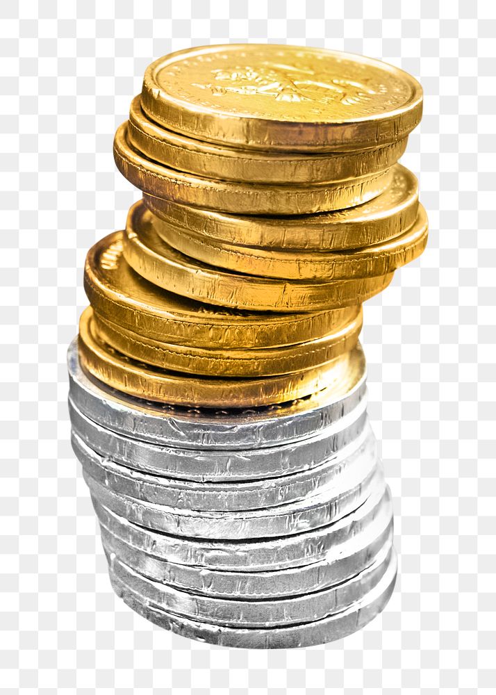 Png stack coins, isolated object, transparent background