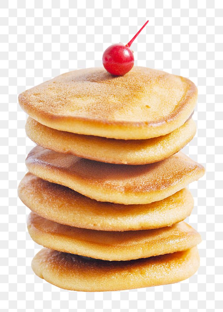Pancakes with cherry png collage element, transparent background