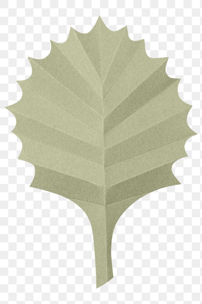 PNG green leaf, paper craft element, transparent background