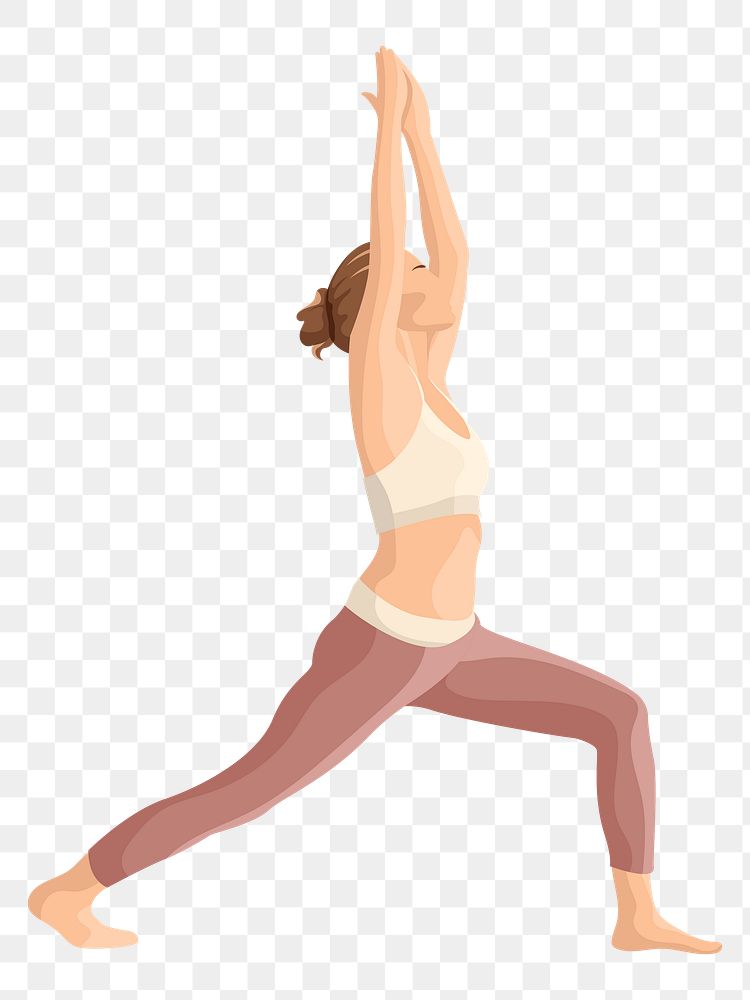 Woman yoga warrior pose png, transparent background