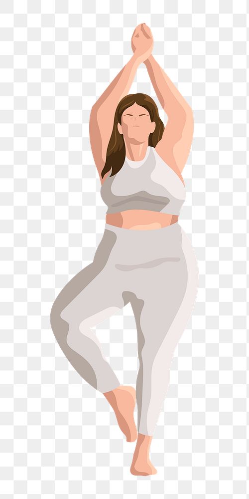 Woman yoga tree pose png, transparent background