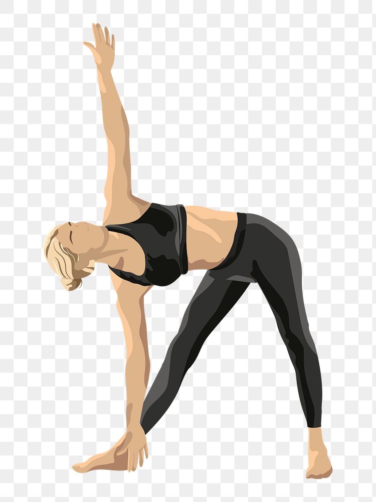 Woman yoga triangle pose png, transparent background
