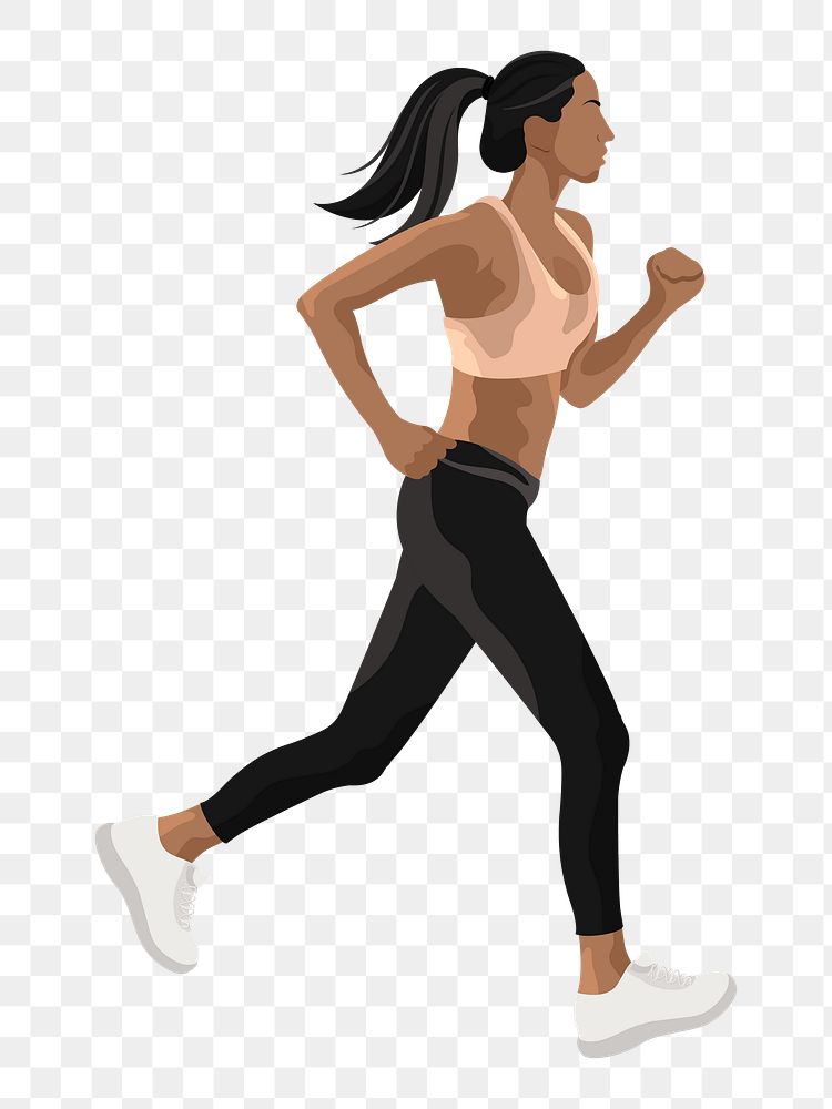 African american woman jogging png, transparent background