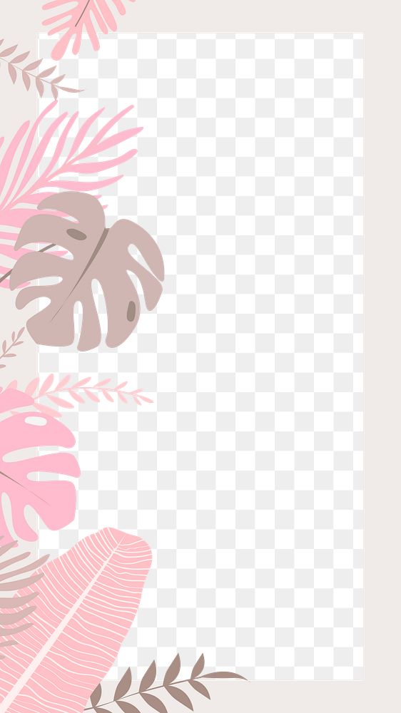 Tropical leaves png pink frame, transparent background