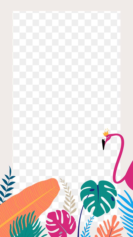 Tropical flamingo png colorful frame, transparent background