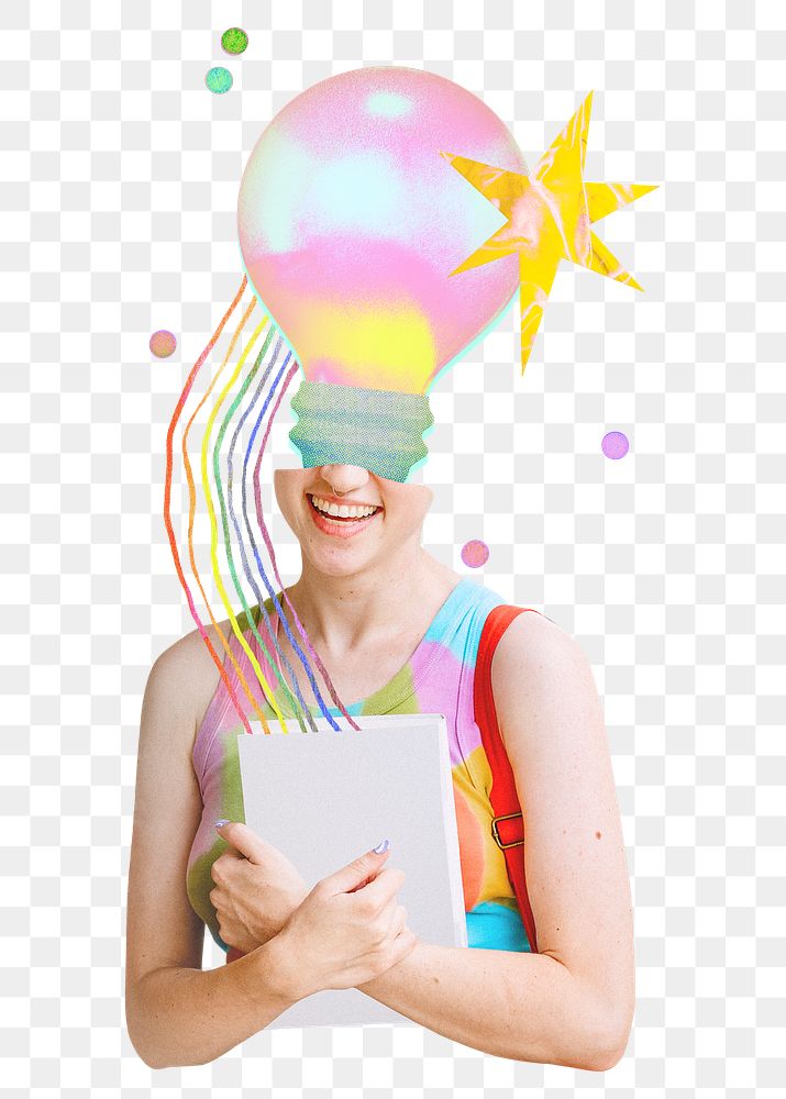 Creative girl png education remix, transparent background