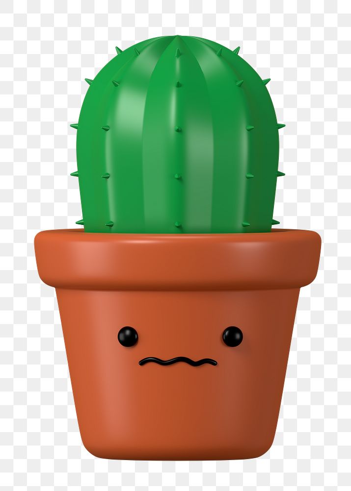 3D cactus png worried face emoticon, transparent background