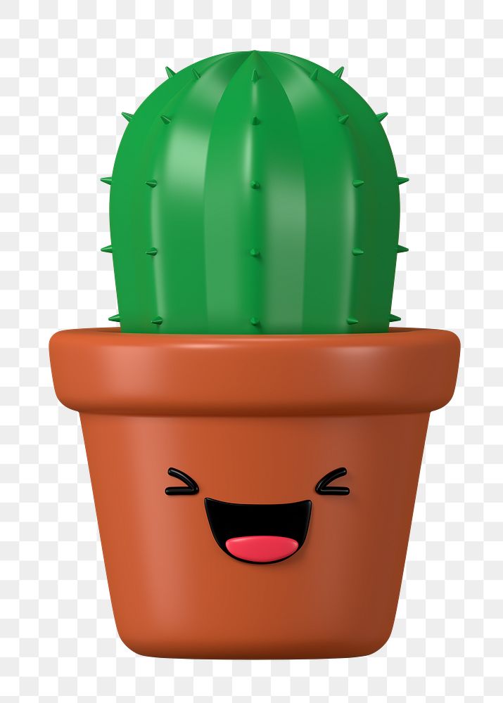 Happy cactus png 3D emoticon, transparent background