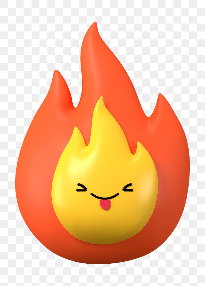 Playful flame png 3D stick tongue out emoticon, transparent background