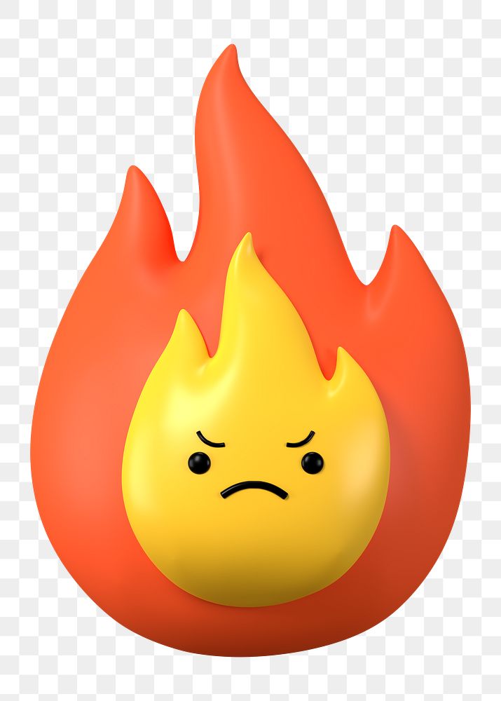 3D flame png angry face emoticon, transparent background