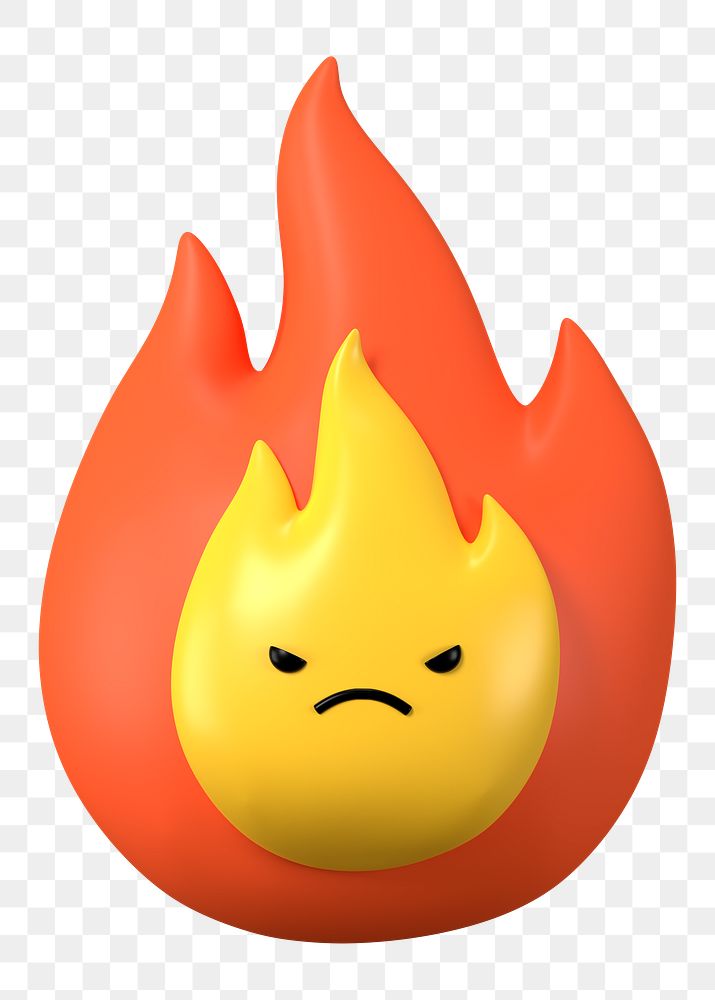 3D flame png angry face emoticon, transparent background