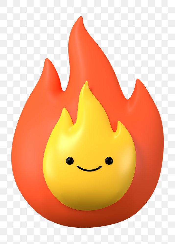 3D flame png happy face emoticon, transparent background