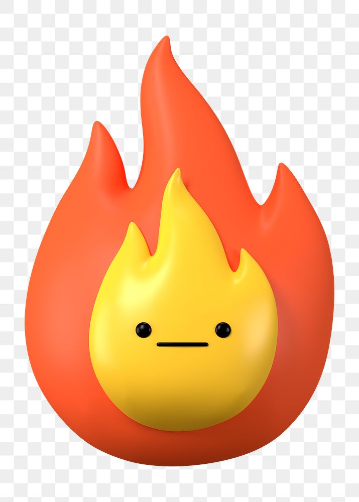 3D flame png neutral face emoticon, transparent background