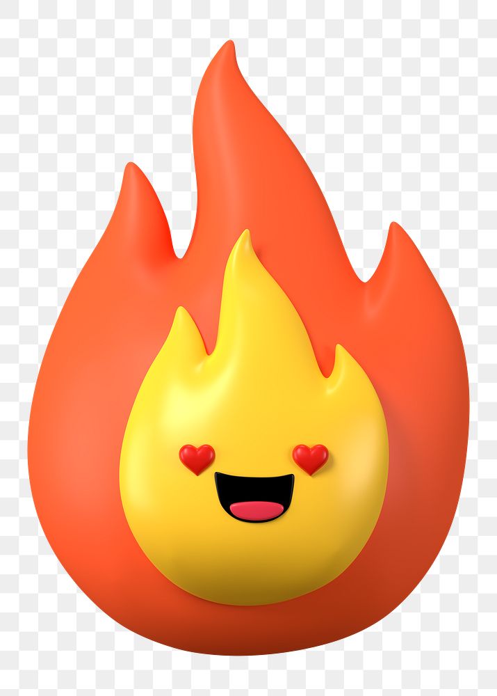 3D flame png heart eyes emoticon, transparent background