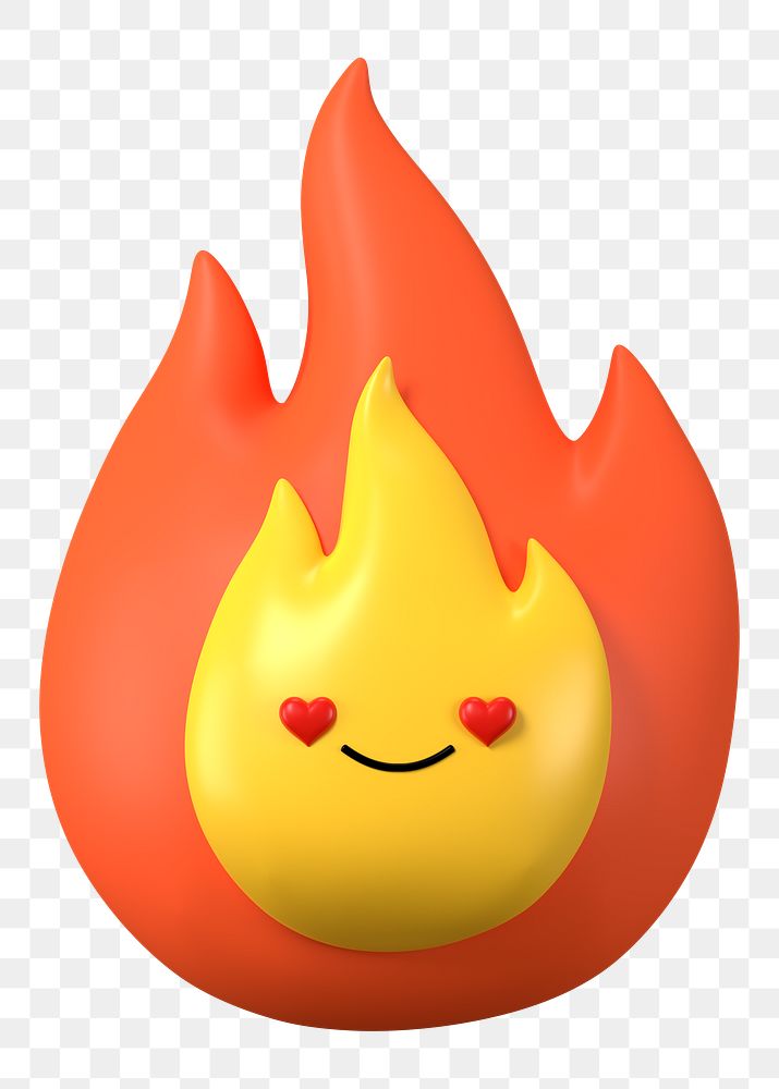 3D flame png in love emoticon, transparent background
