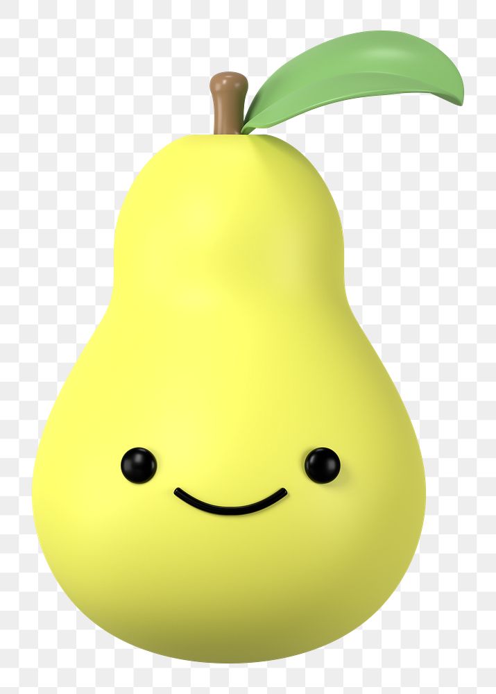 3D pear png happy face emoticon, transparent background