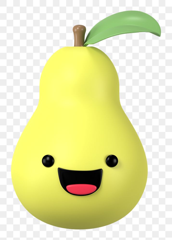 3D pear png smiling face emoticon, transparent background