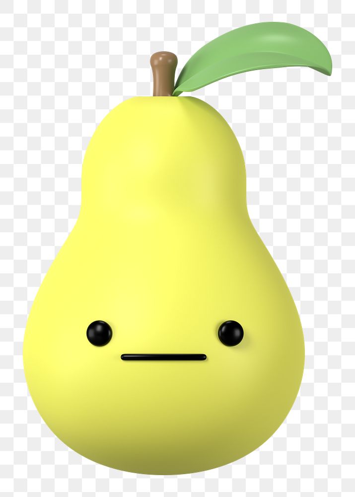 3D pear png neutral face emoticon, transparent background