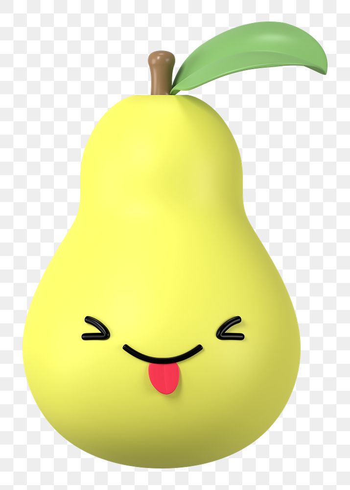 Playful pear png 3D stick tongue out emoticon, transparent background