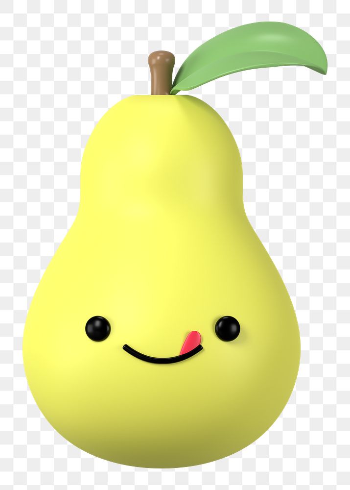 3D pear png yummy face emoticon, transparent background