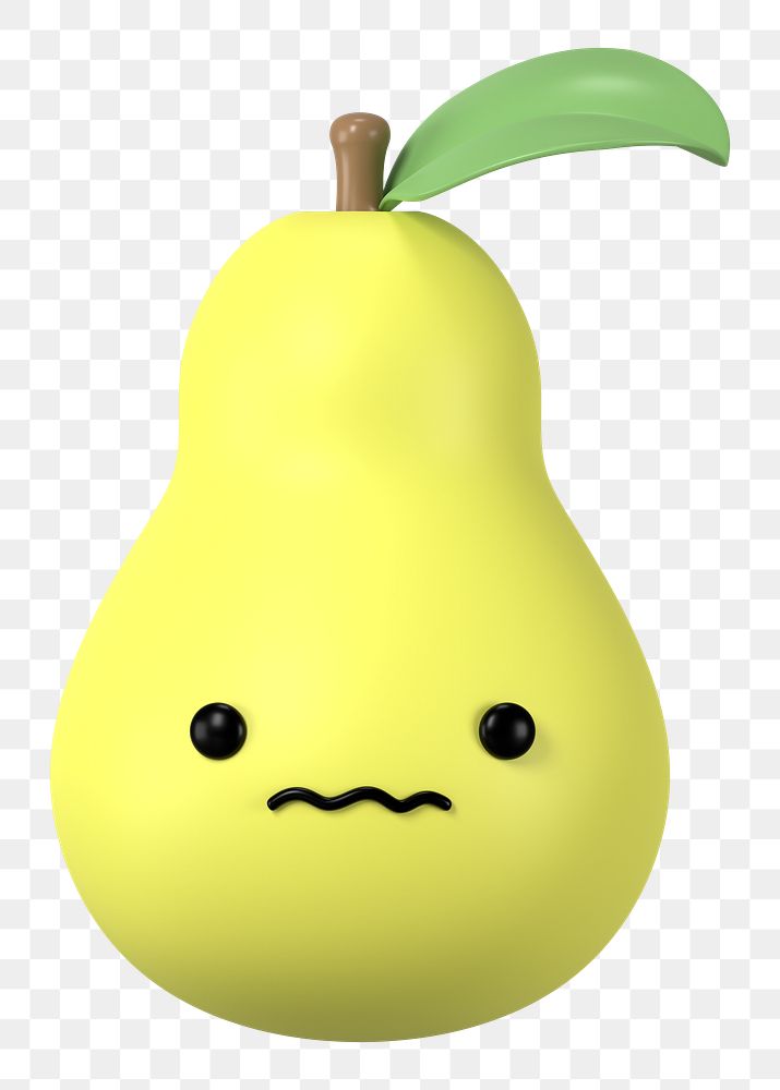 3D pear png worried face emoticon, transparent background