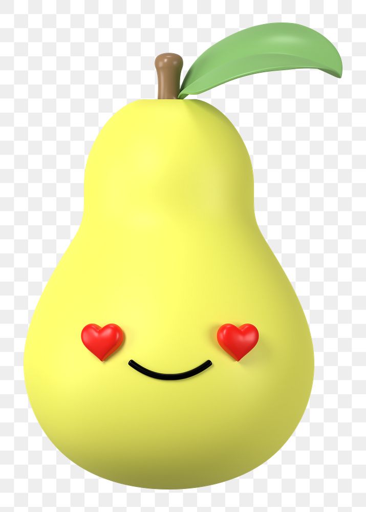 3D pear png in love emoticon, transparent background