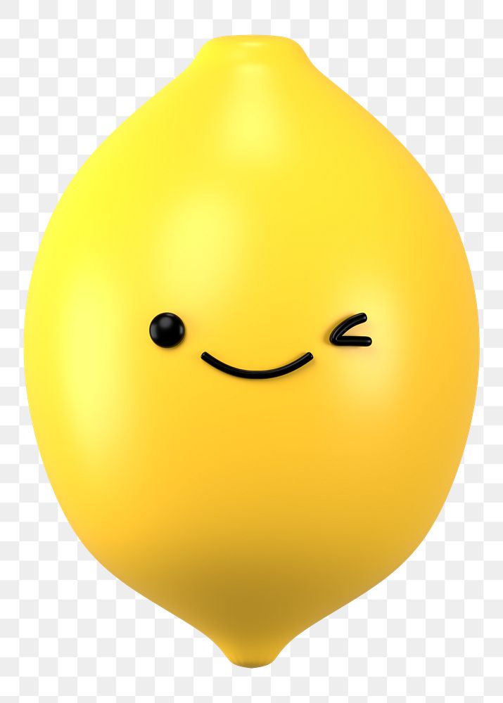 3D lemon png happy face emoticon, transparent background