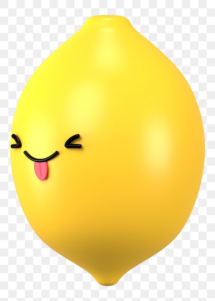 Playful lemon png 3D stick tongue out emoticon, transparent background