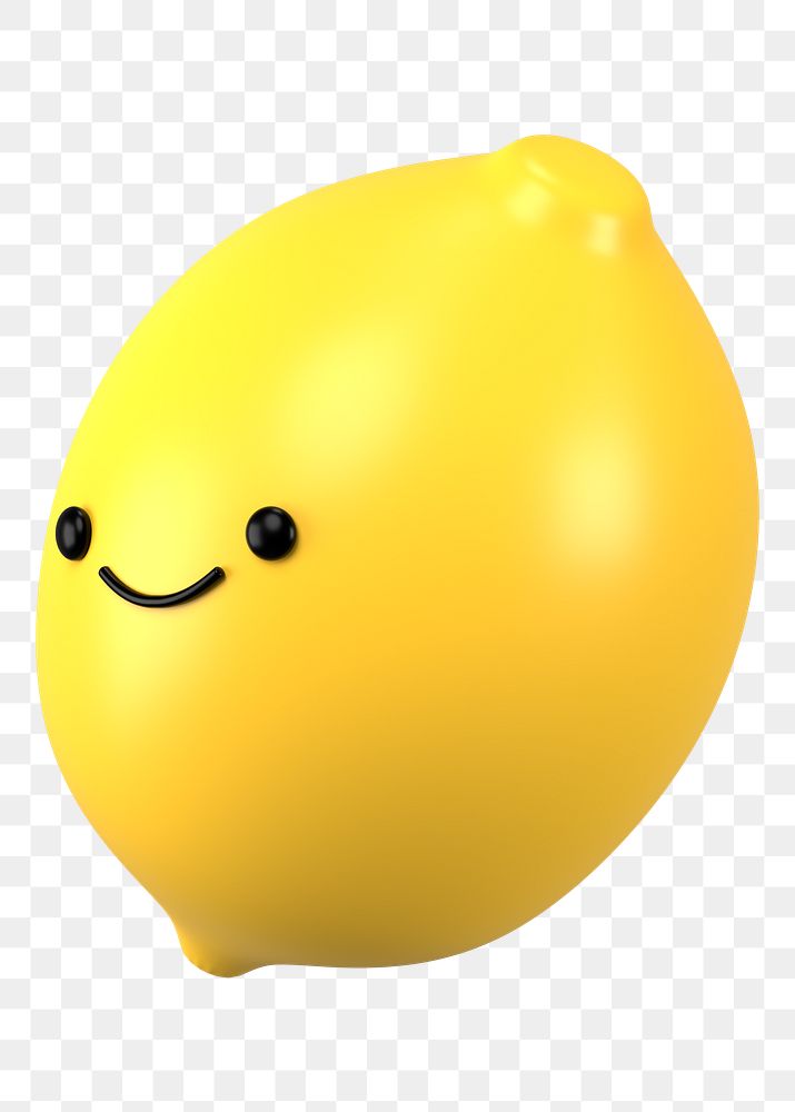 3D lemon png smiling face emoticon, transparent background