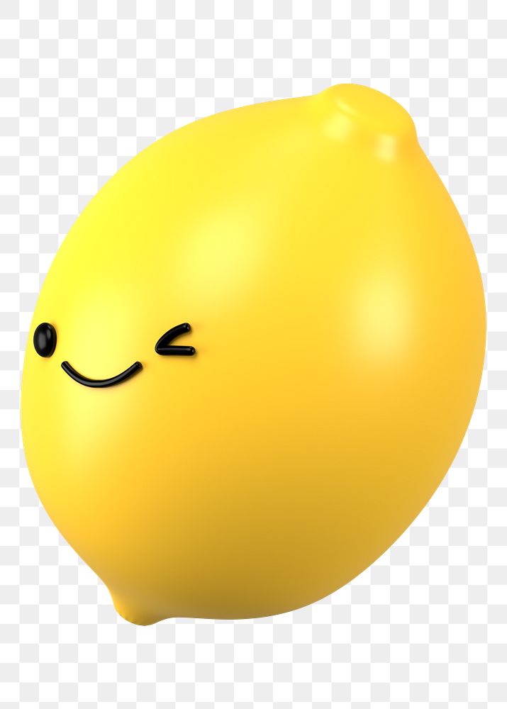 3D lemon png winking face emoticon, transparent background