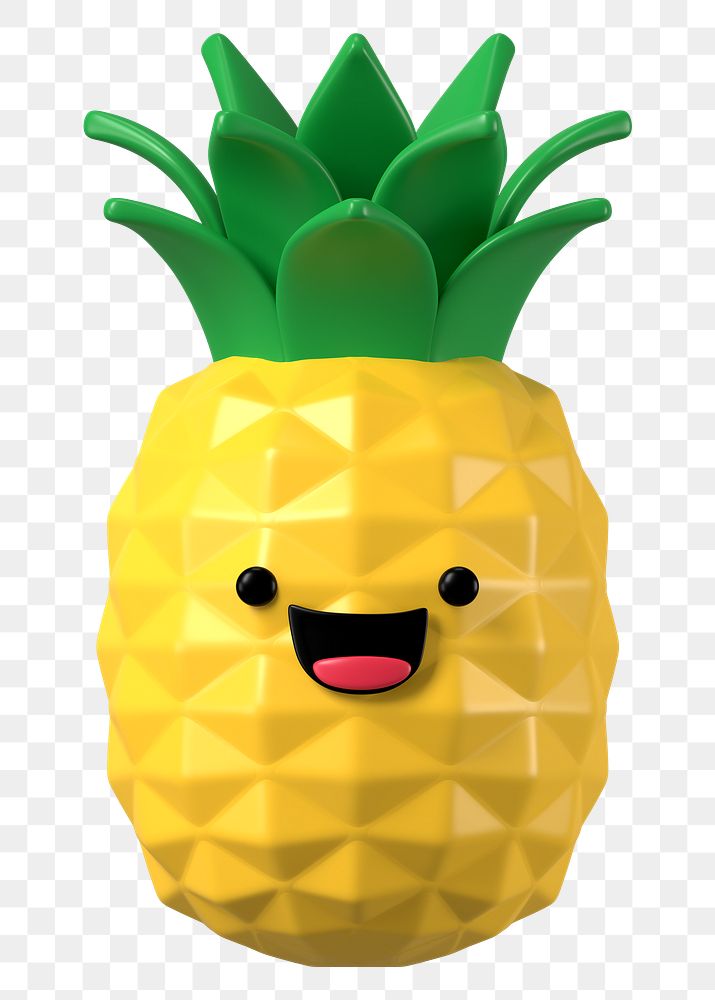 3D pineapple png smiling face emoticon, transparent background