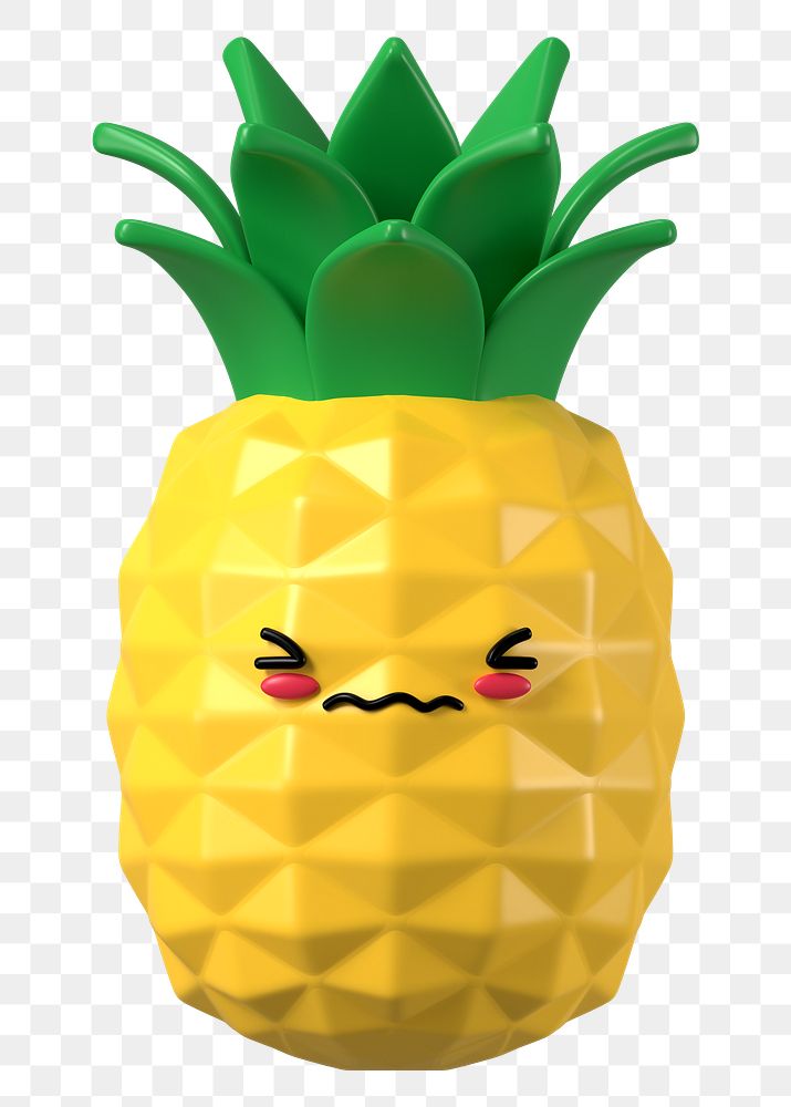 3D pineapple png blushing face emoticon, transparent background