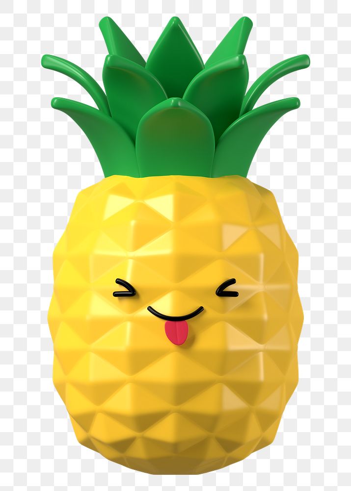 Playful pineapple png 3D stick tongue out emoticon, transparent background
