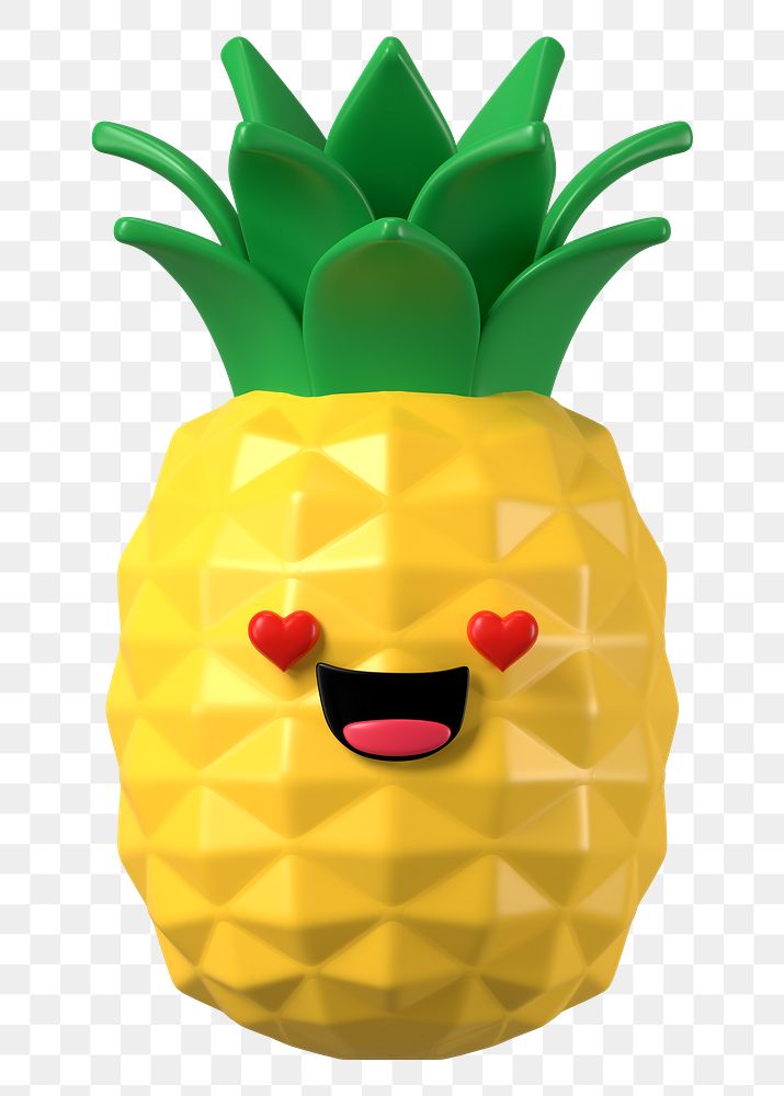 3D pineapple png heart eyes emoticon, transparent background