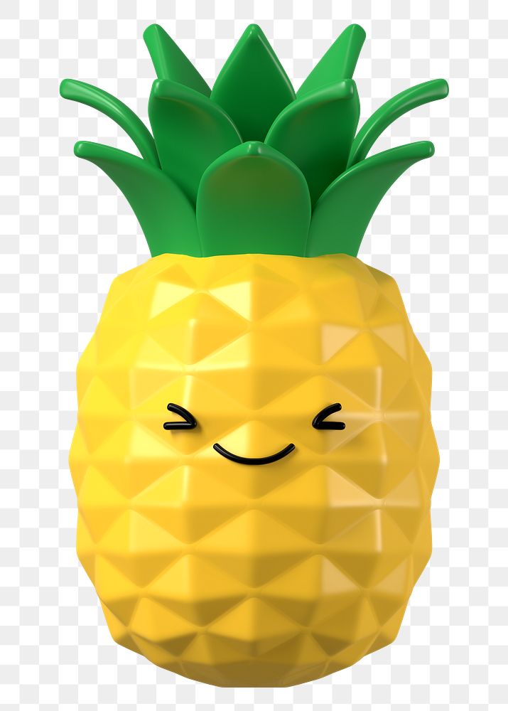 3D pineapple png happy face emoticon, transparent background