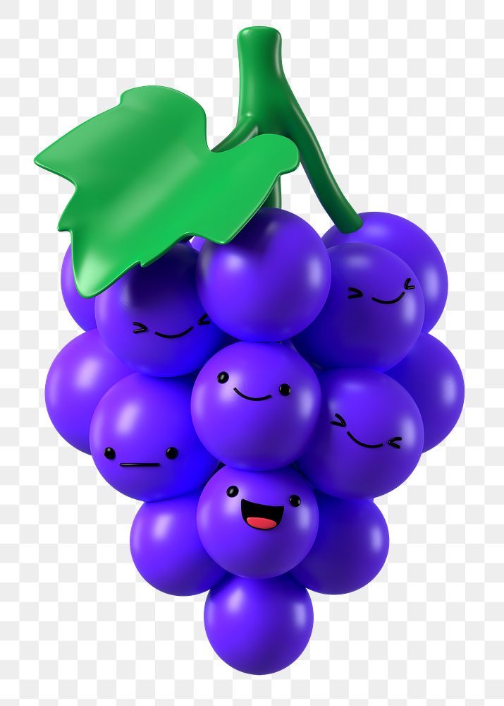3D grapes png happy face emoticon, transparent background