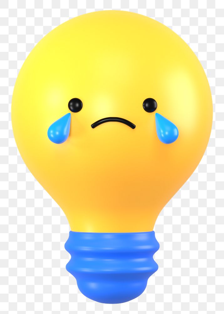 3D light bulb png crying face emoticon, transparent background