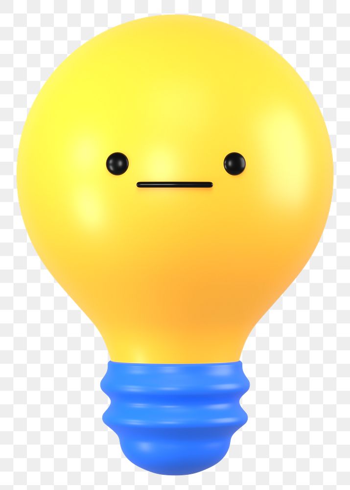 3D light bulb png neutral face emoticon, transparent background