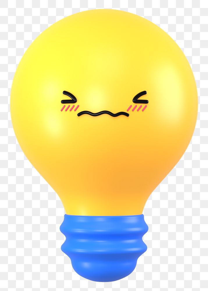 3D light bulb png blushing face emoticon, transparent background