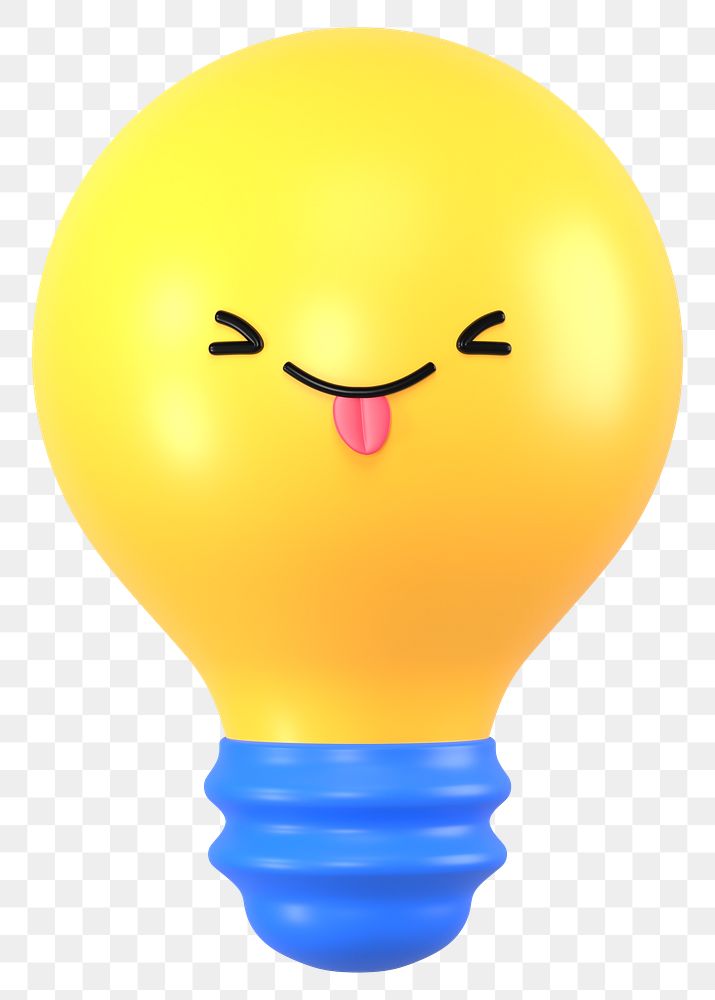 Playful light bulb png 3D stick tongue out emoticon, transparent background