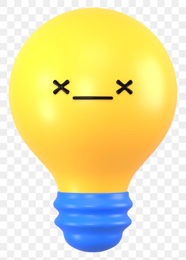 3D light bulb png dizzy face emoticon, transparent background