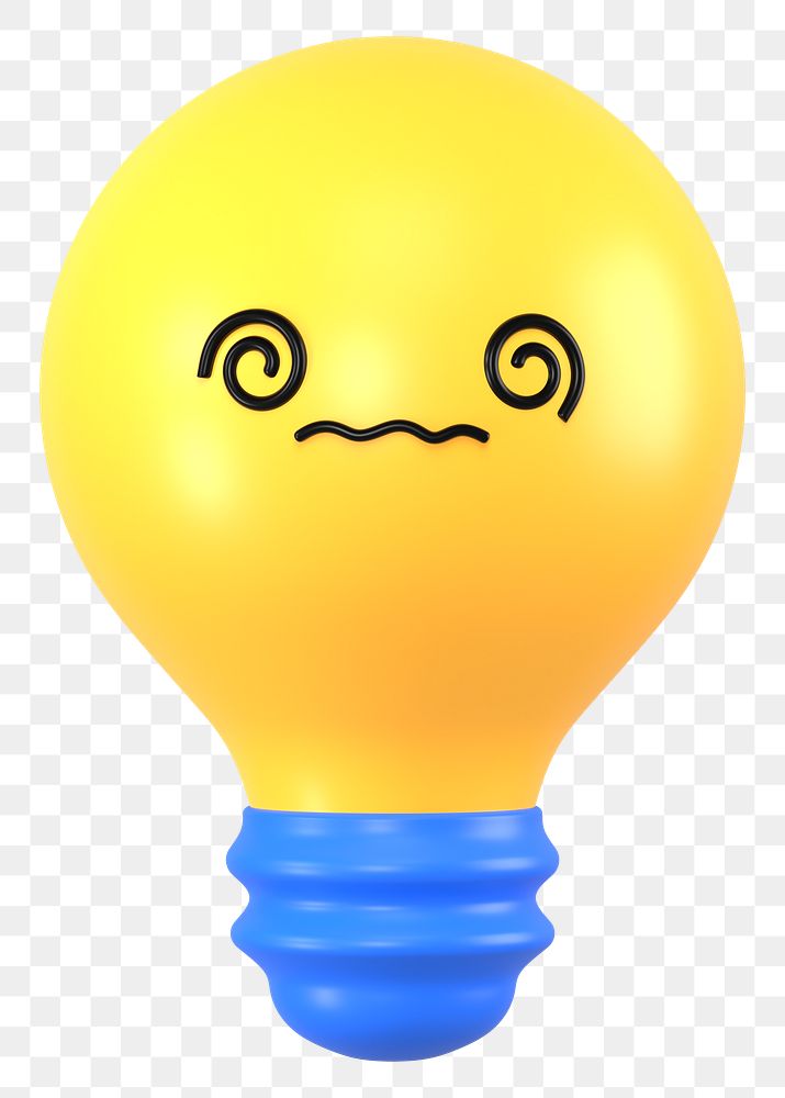 3D light bulb png spiral eyes face emoticon, transparent background