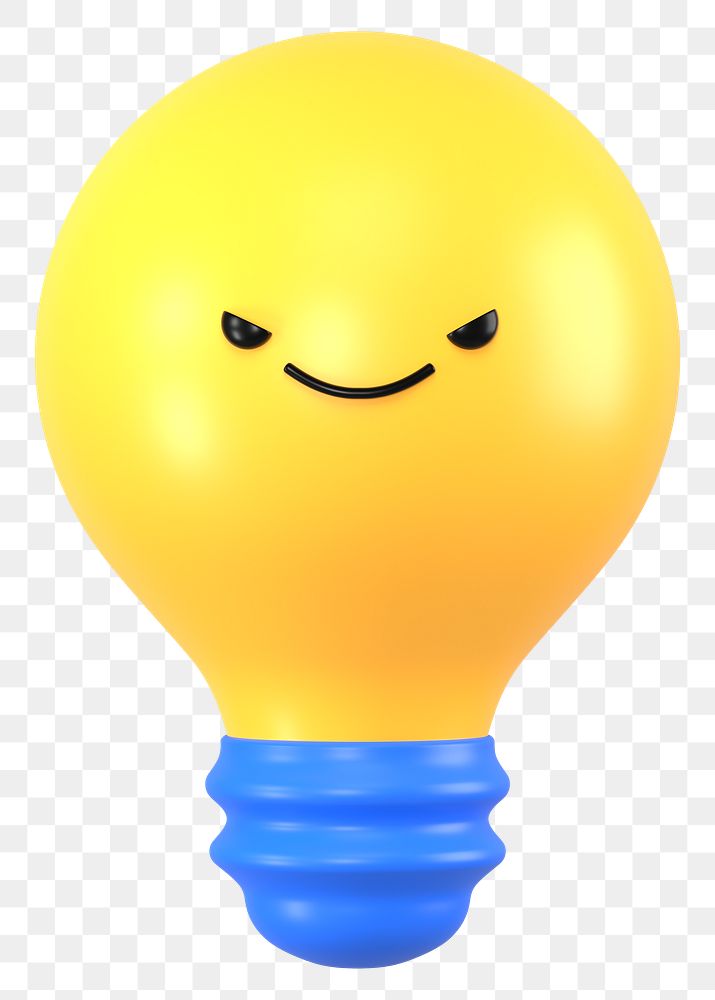 3D light bulb png evil face emoticon, transparent background