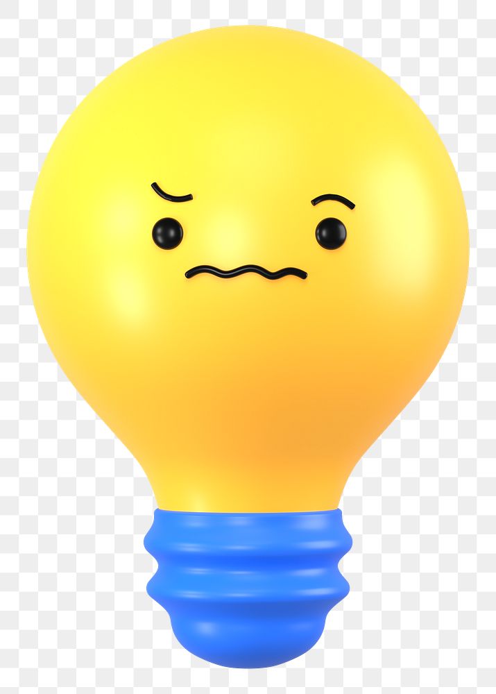 3D light bulb png angry face emoticon, transparent background