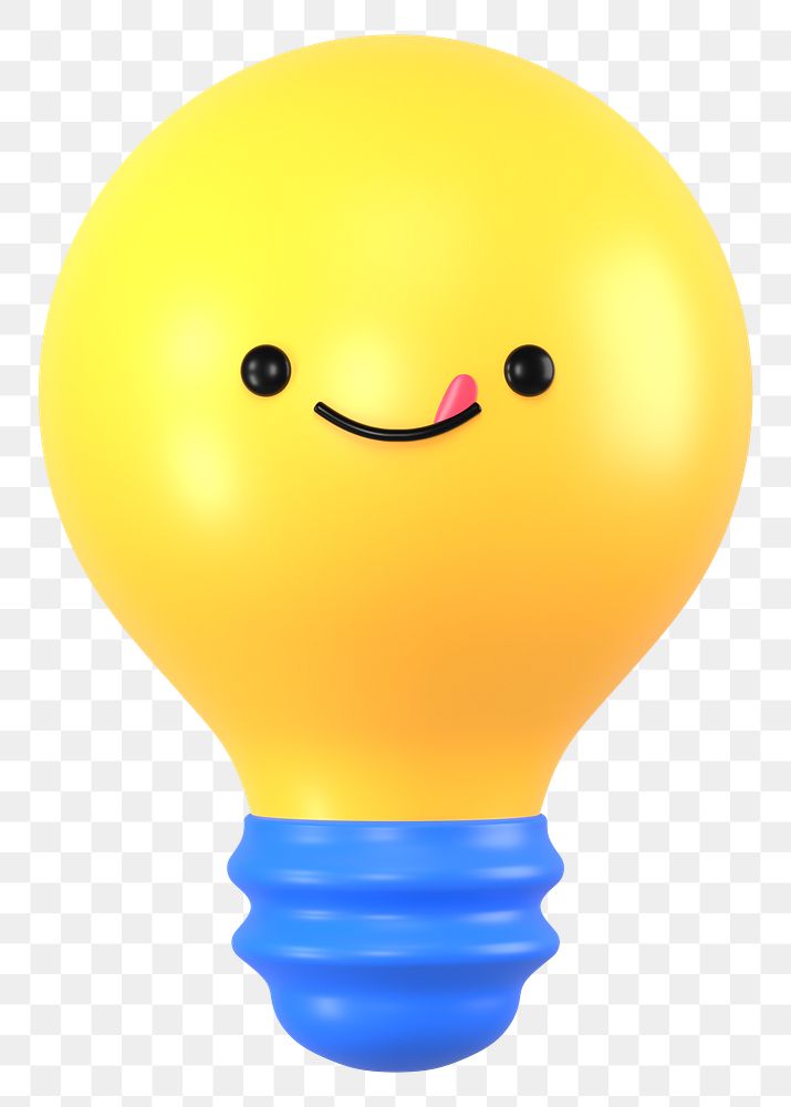 3D light bulb png yummy face emoticon, transparent background