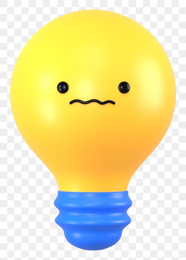 3D light bulb png scared face emoticon, transparent background